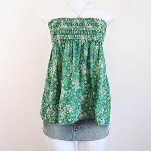 y2k green floral tube top smocked boho fairycore babydoll